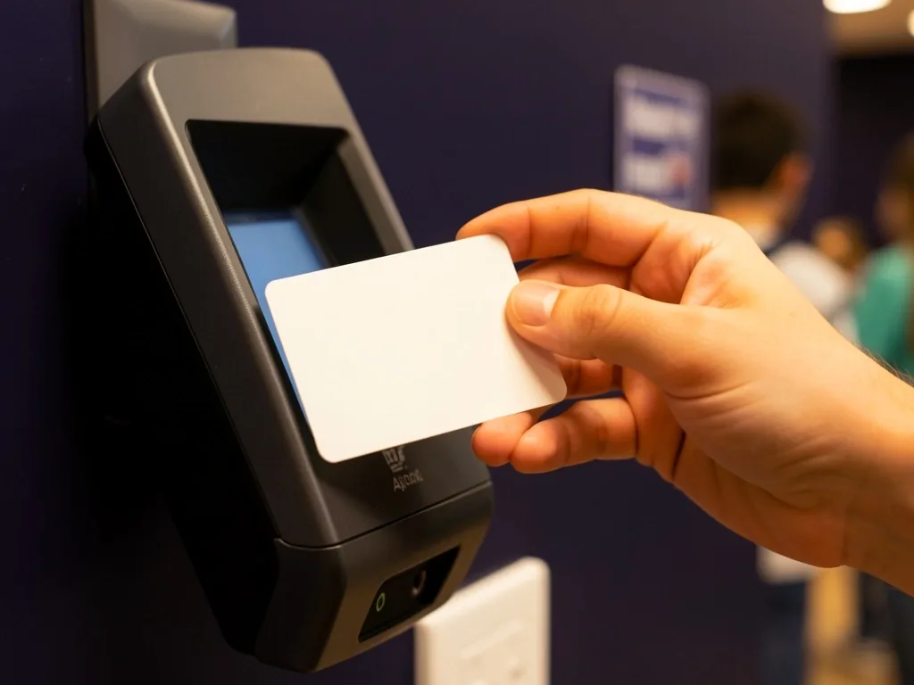Student přikládá identifikační kartu k platebnímu terminálu